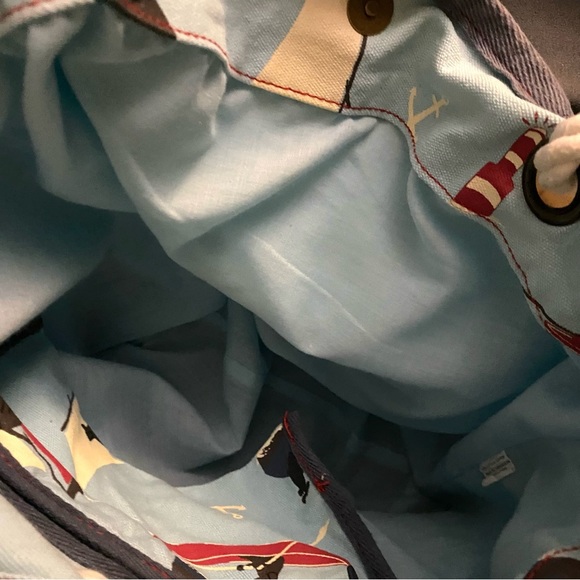 Hatley Nautical Beach Tote Sailing Dogs Rope Handles 100% Cotton Boats Sailor - Picture 9 of 10